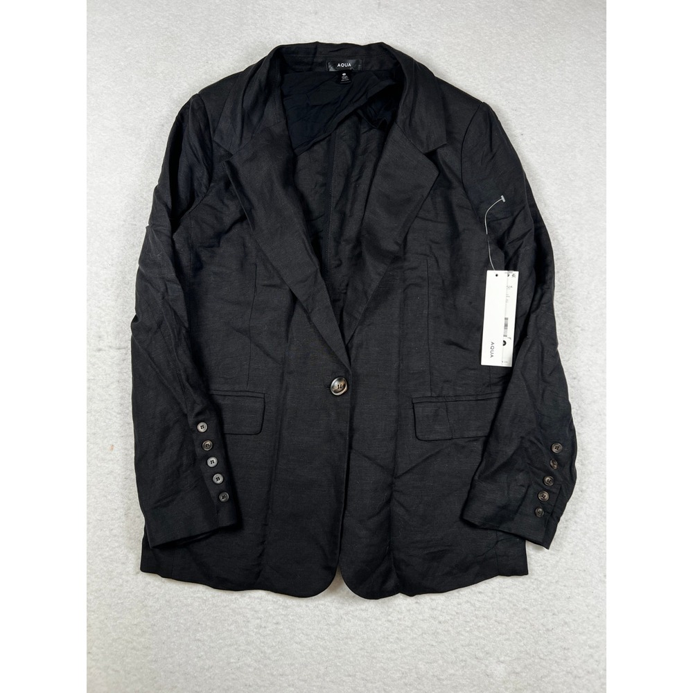 AQUA Linen Blend‎ Blazer Bloomingdales Exclusive Black One Button Women's Small